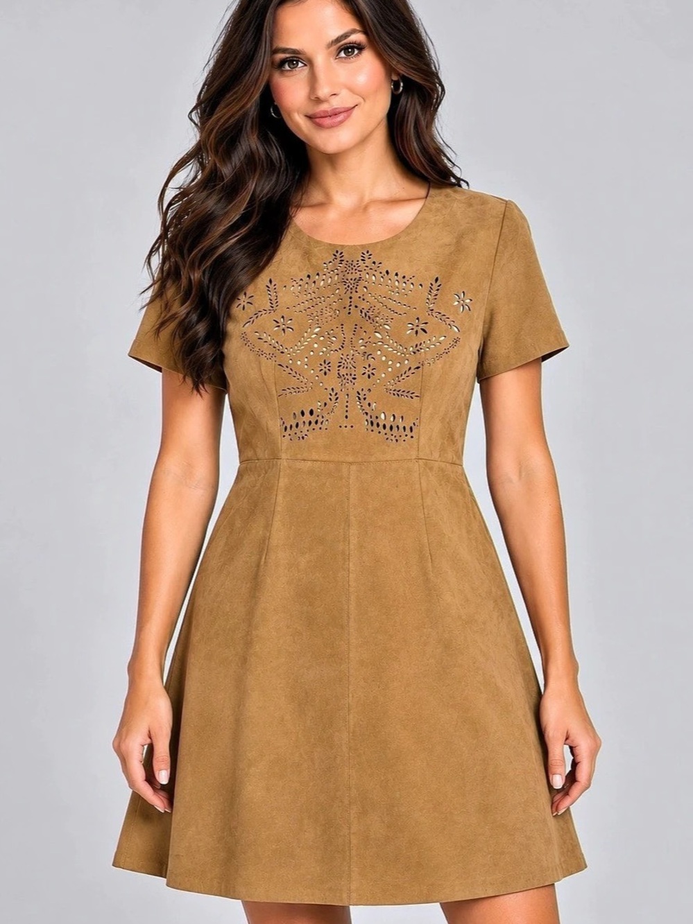 Vintage Inspired Mustard Seed Camel Faux Suede Laser Cut Design size M
